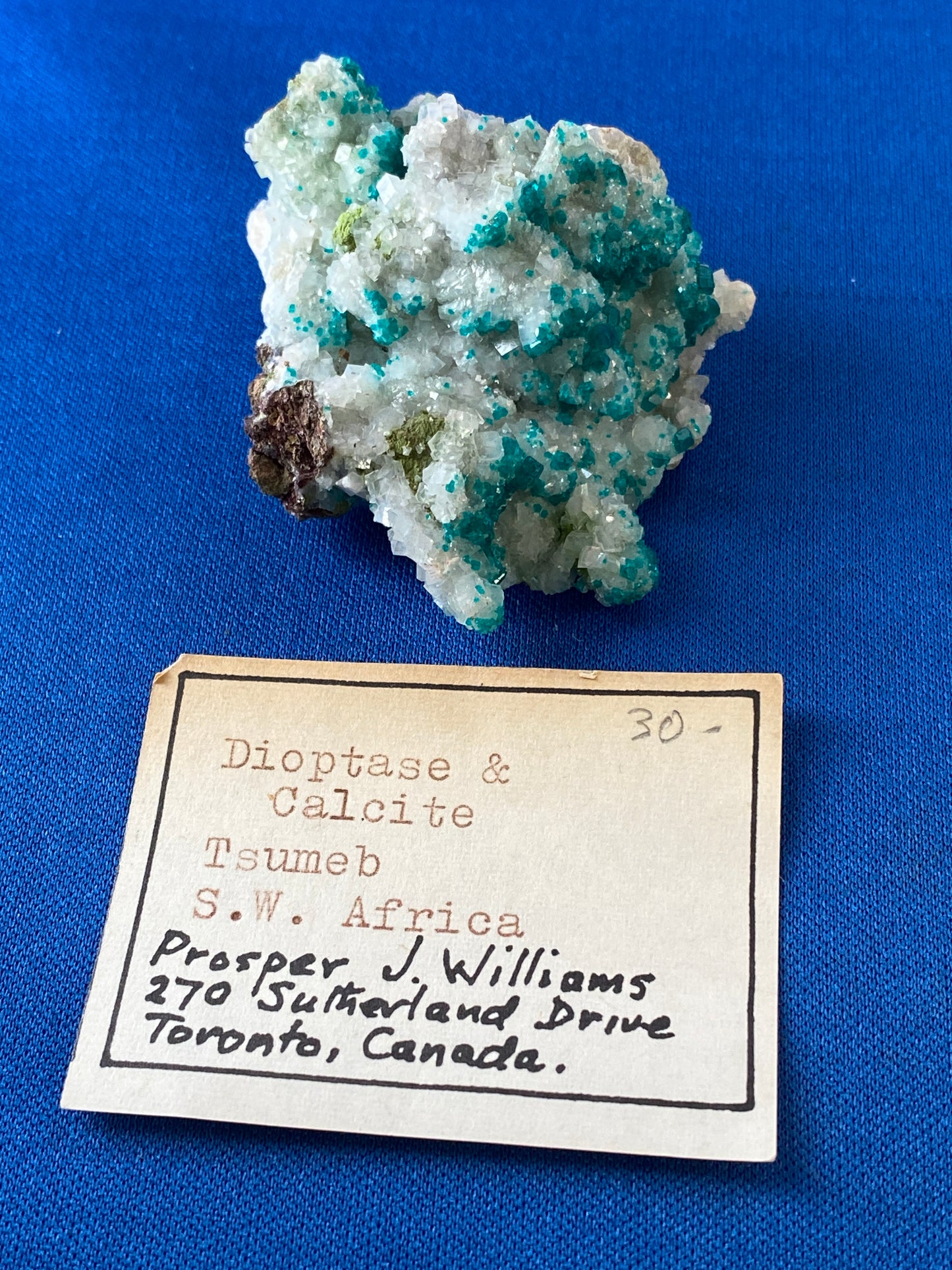 Dioptase, Duftite & Calcite, Tsumeb, Namibia (Ex Prosper J. Williams)
