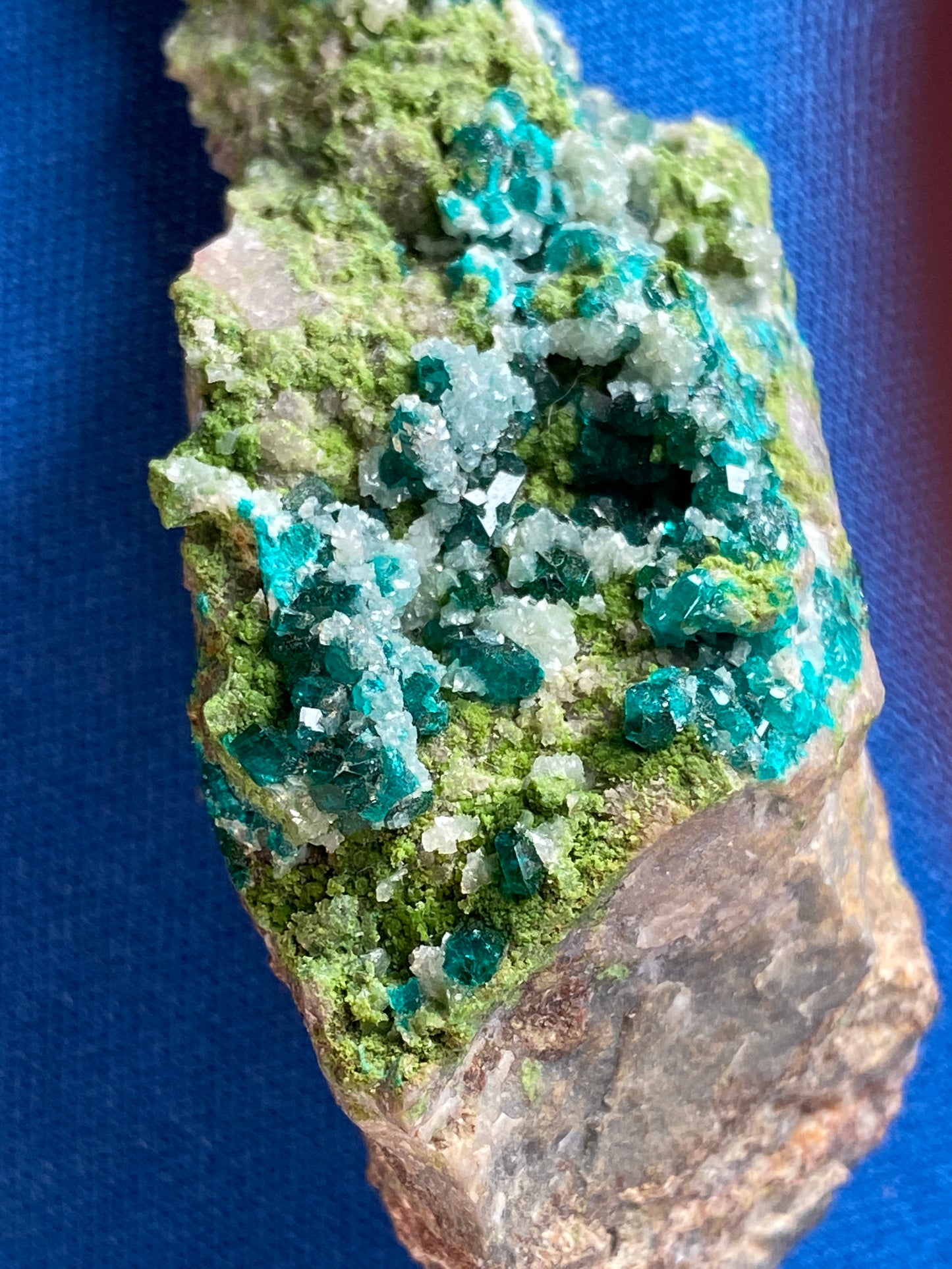 Dioptase, Duftite & Calcite, Tsumeb, Namibia (Ex Prosper J. Williams)