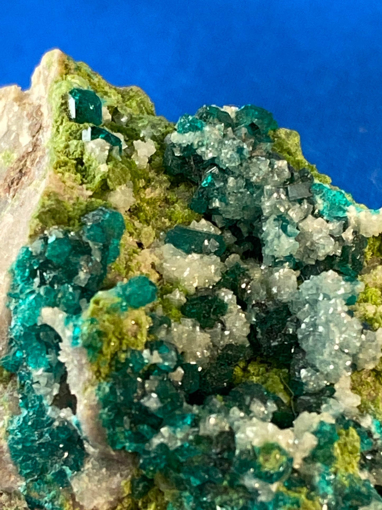Dioptase, Duftite & Calcite, Tsumeb, Namibia (Ex Prosper J. Williams)