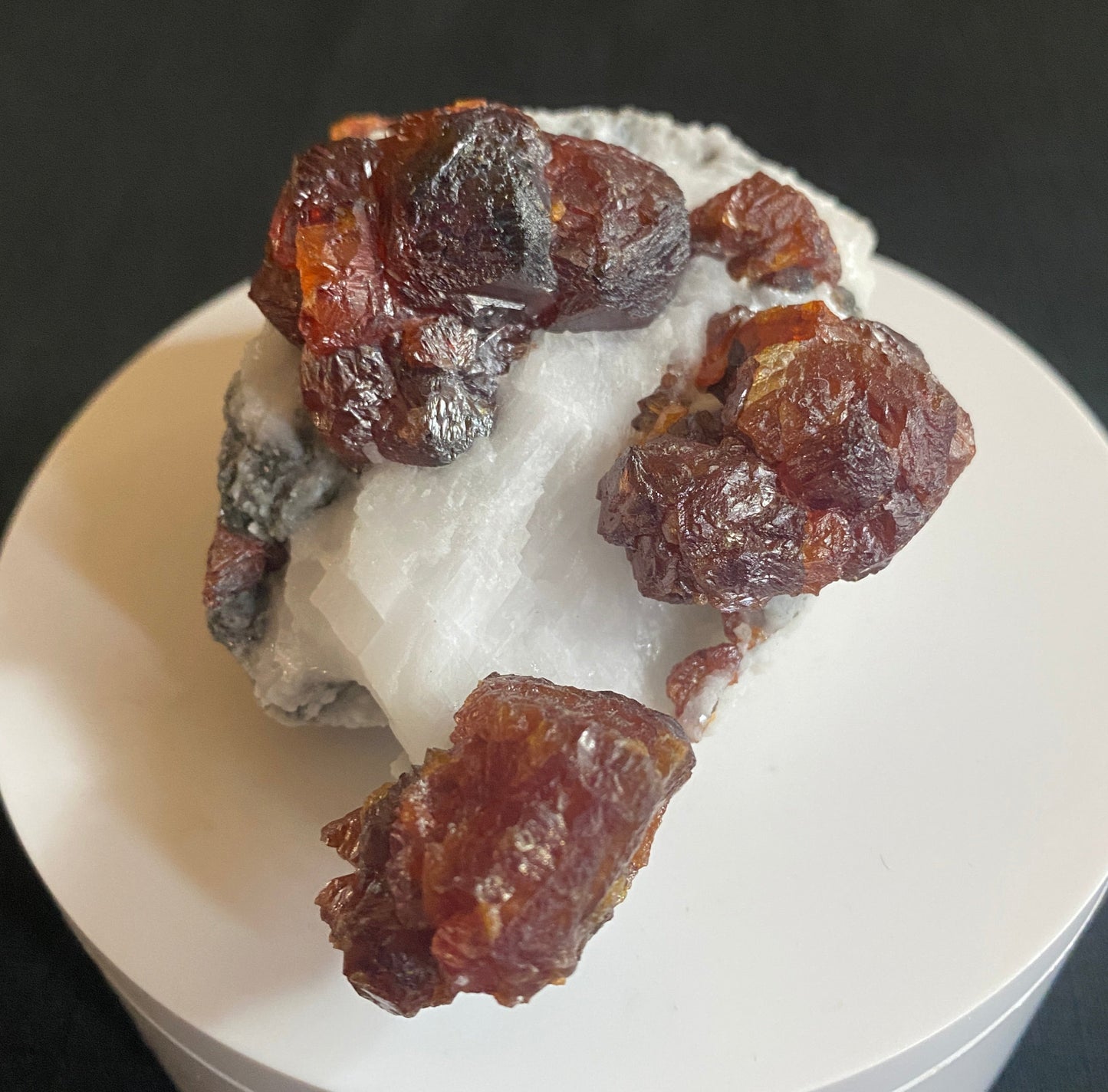 Sphalerite on Calcite, Las Manforas Mine, Alvia, Spain