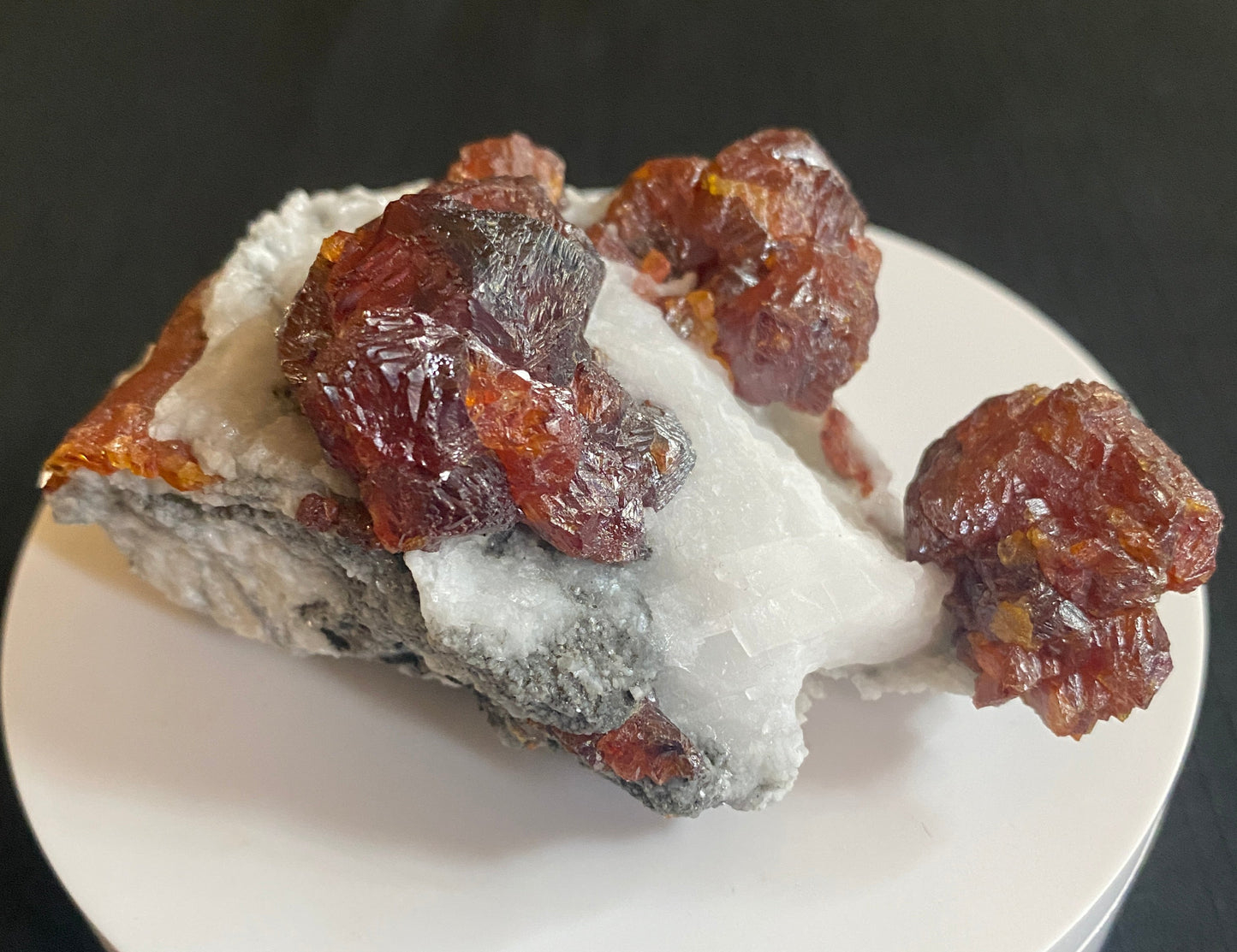 Sphalerite on Calcite, Las Manforas Mine, Alvia, Spain