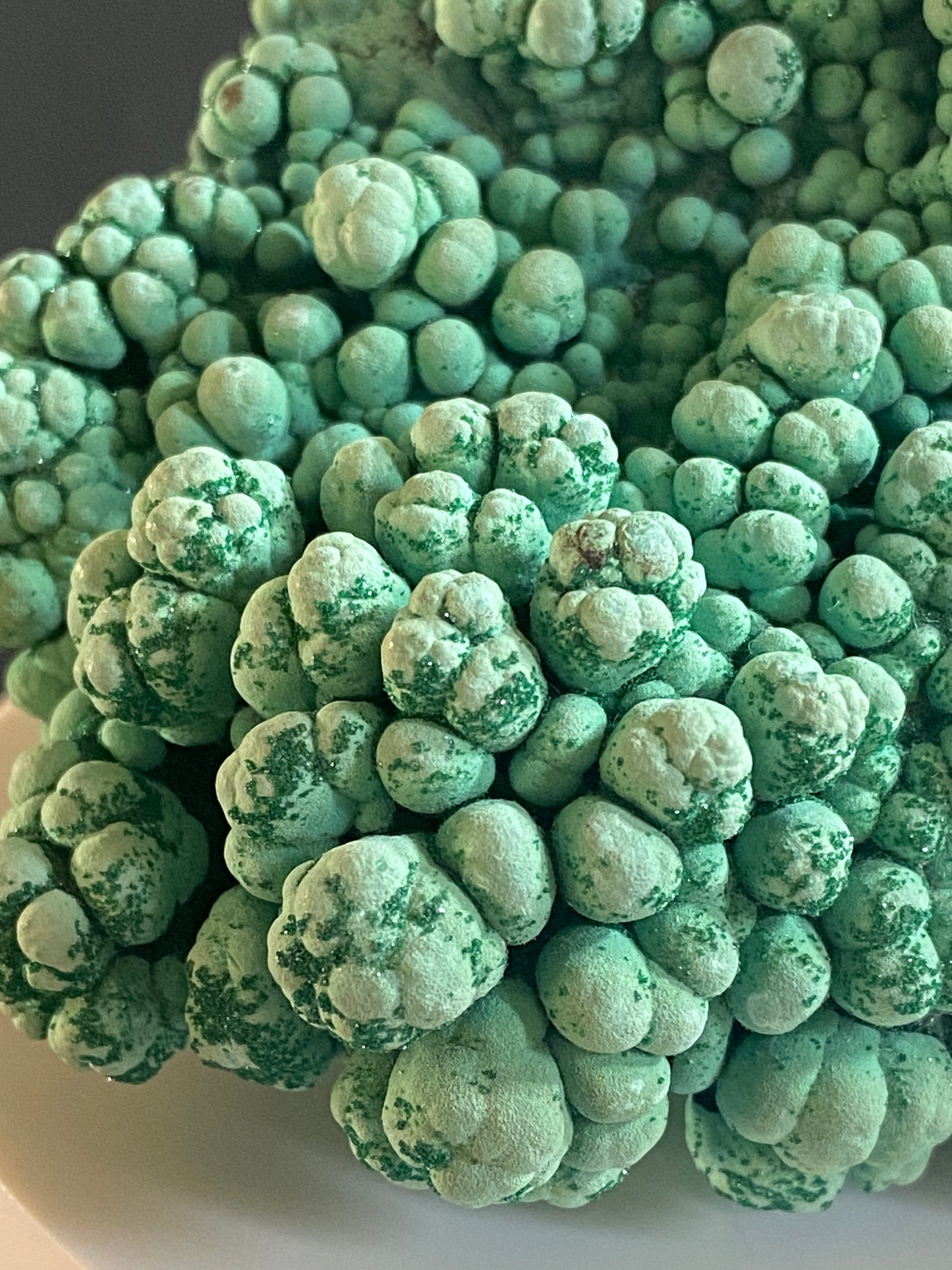 Dioptase on Chrysocolla, Morenci Mine, Greenlee County, Arizona
