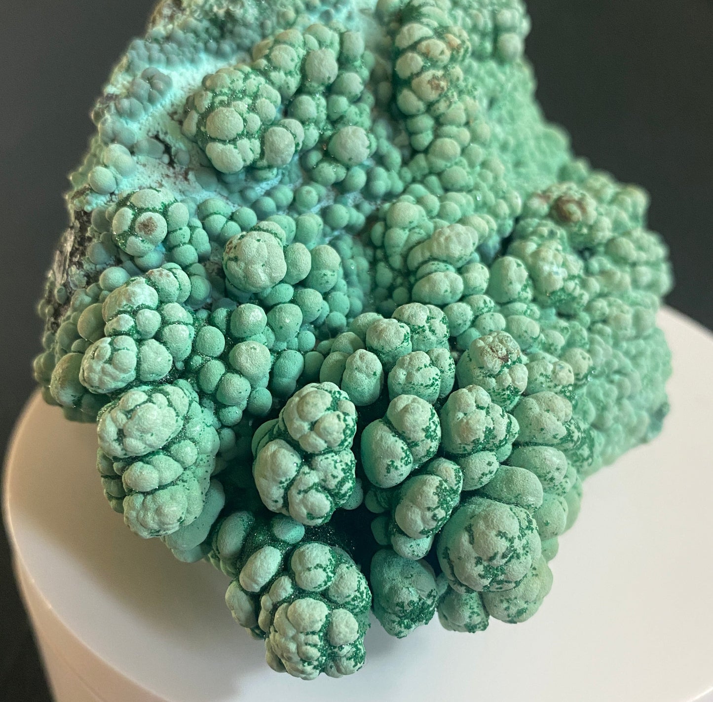 Dioptase on Chrysocolla, Morenci Mine, Greenlee County, Arizona