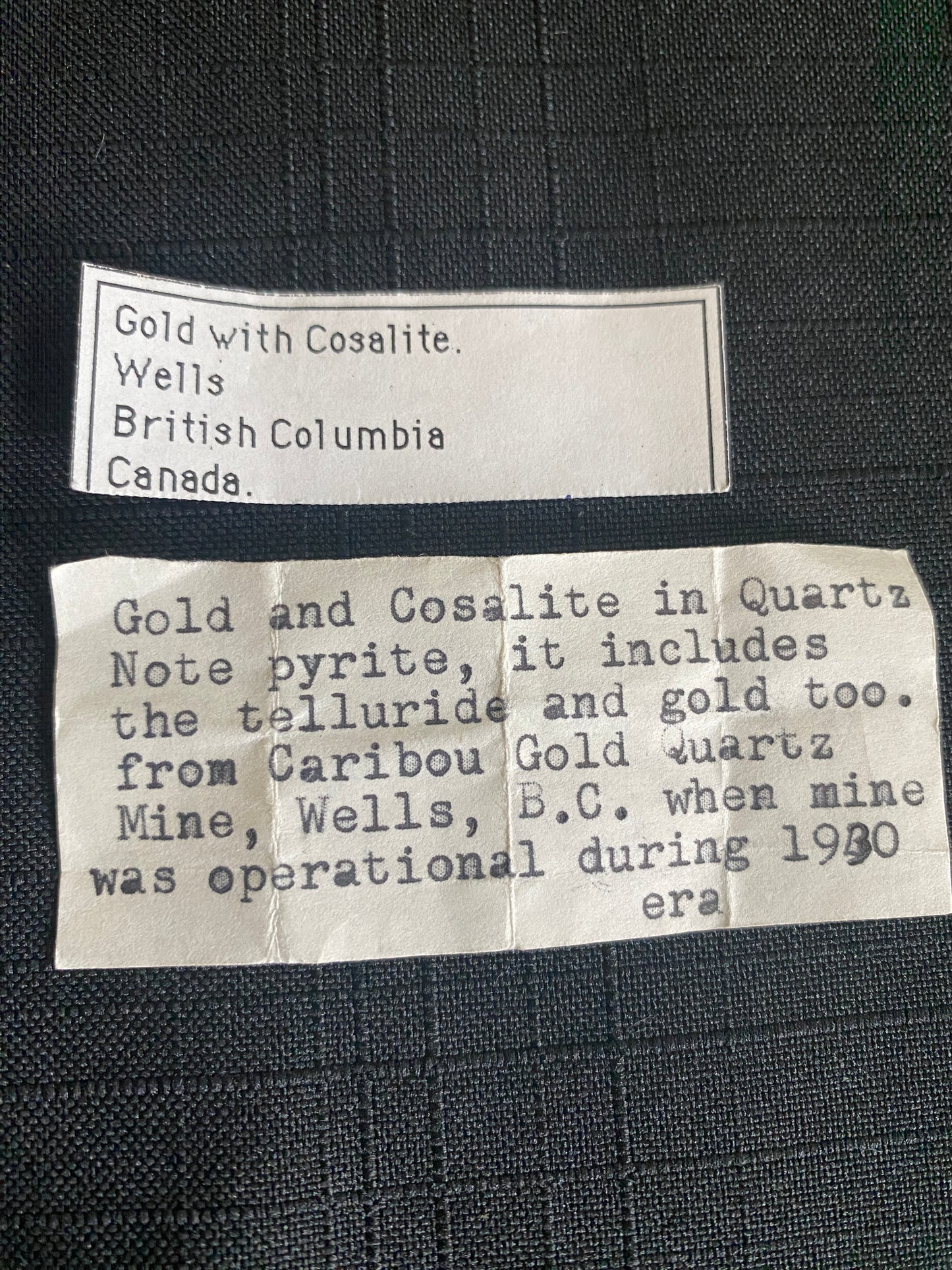 Cosalite & Gold, Caribou Quartz Mine, Wells, British Columbia, Canada