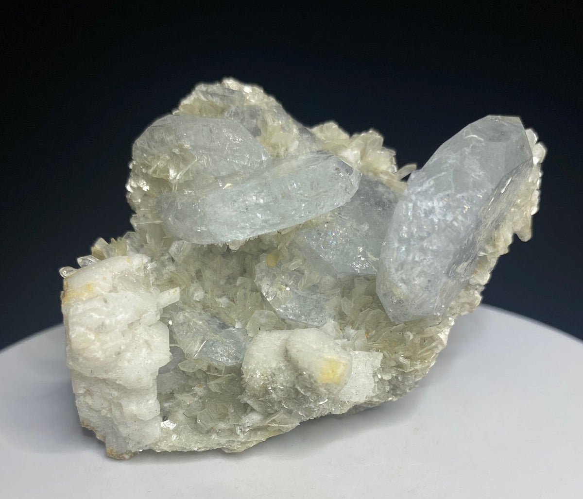 Pale blue aquamarine crystals with muscovite and orthoclase from Mt. Xuebaoding, Sichuan, China