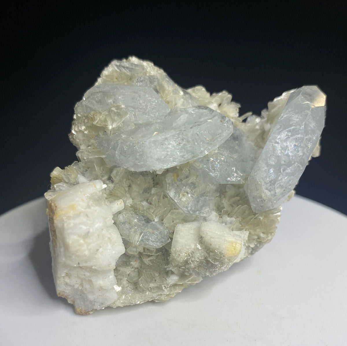 Pale blue aquamarine crystals with muscovite and orthoclase from Mt. Xuebaoding, Sichuan, China