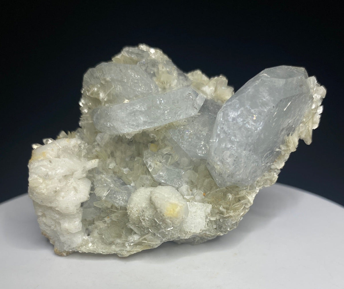 Pale blue aquamarine crystals with muscovite and orthoclase from Mt. Xuebaoding, Sichuan, China