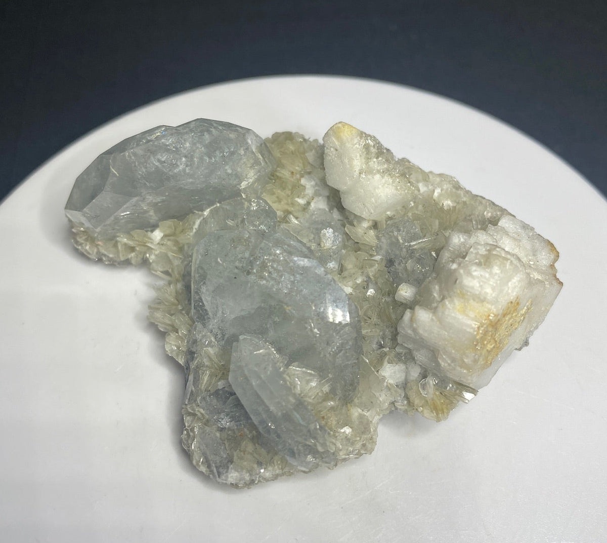Pale blue aquamarine crystals with muscovite and orthoclase from Mt. Xuebaoding, Sichuan, China
