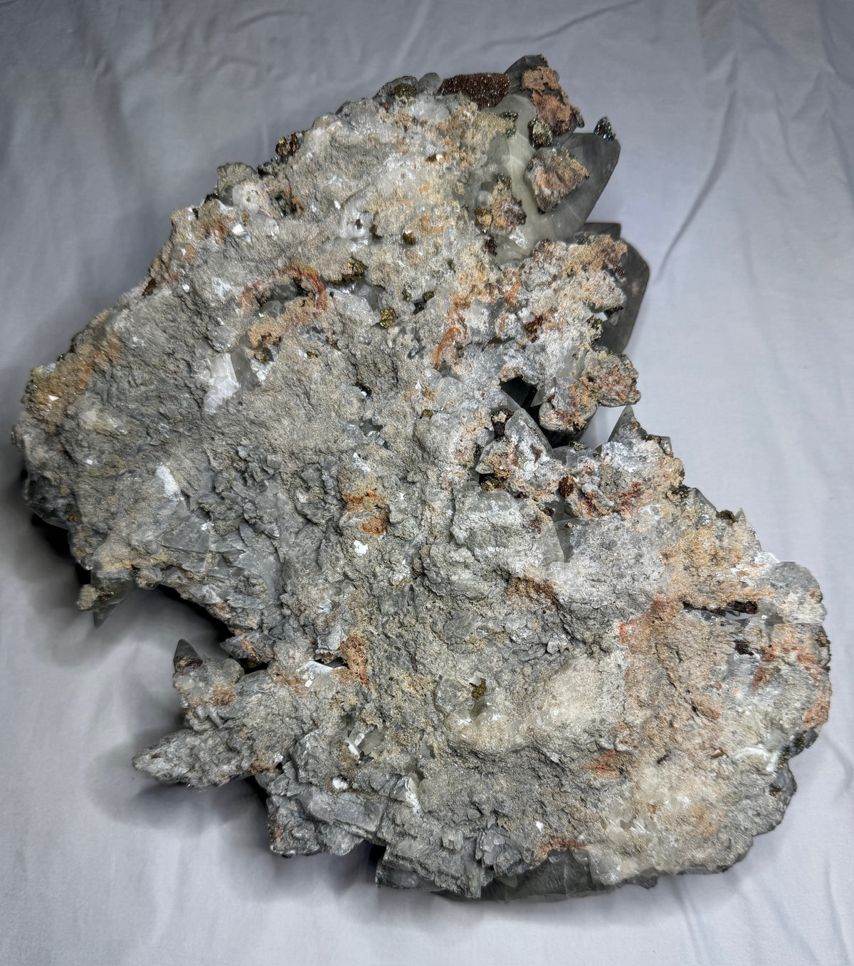 Large calcite crystals on sparkling marcasite from Brushy Creek Mine, Reynolds County, Missouri