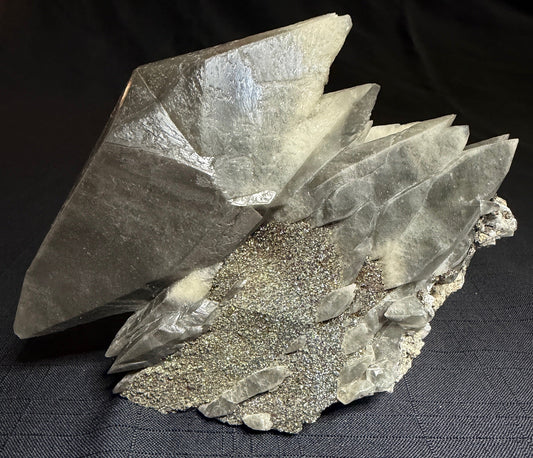 Large calcite crystals with sparkling marcasite from Brushy Creek Mine, Reynolds County, Missouri, USA