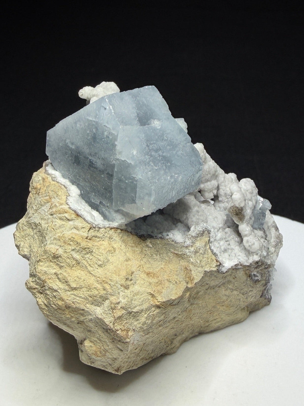 Pale blue celestite crystal on white matrix from Meckley’s Quarry, Mandata, Pennsylvania, USA