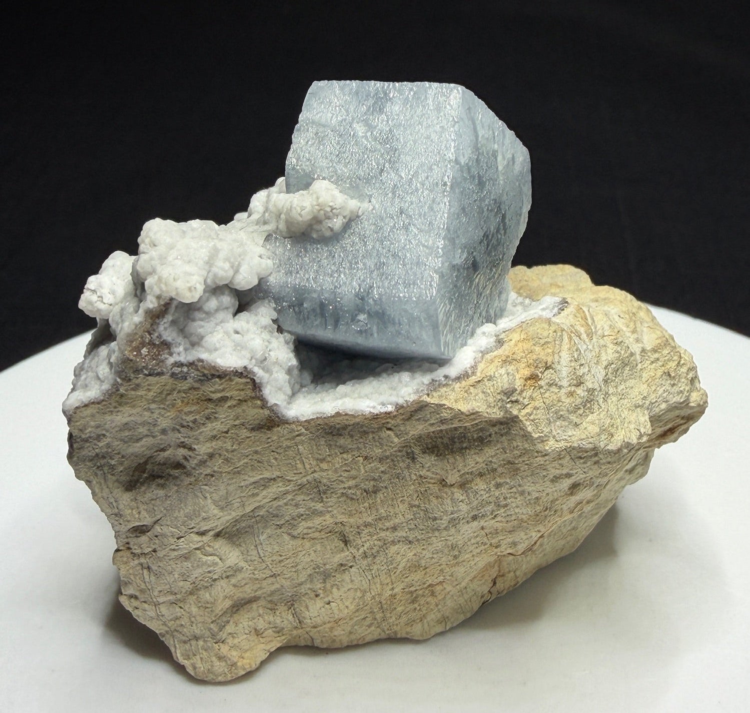 Pale blue celestite crystal on white matrix from Meckley’s Quarry, Mandata, Pennsylvania, USA