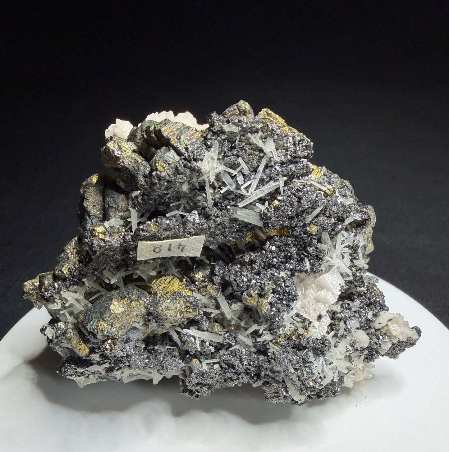 Chalcopyrite and galena with white calcite and sphalerite from the Osikovo Orebody, Madan Orefield, Bulgaria