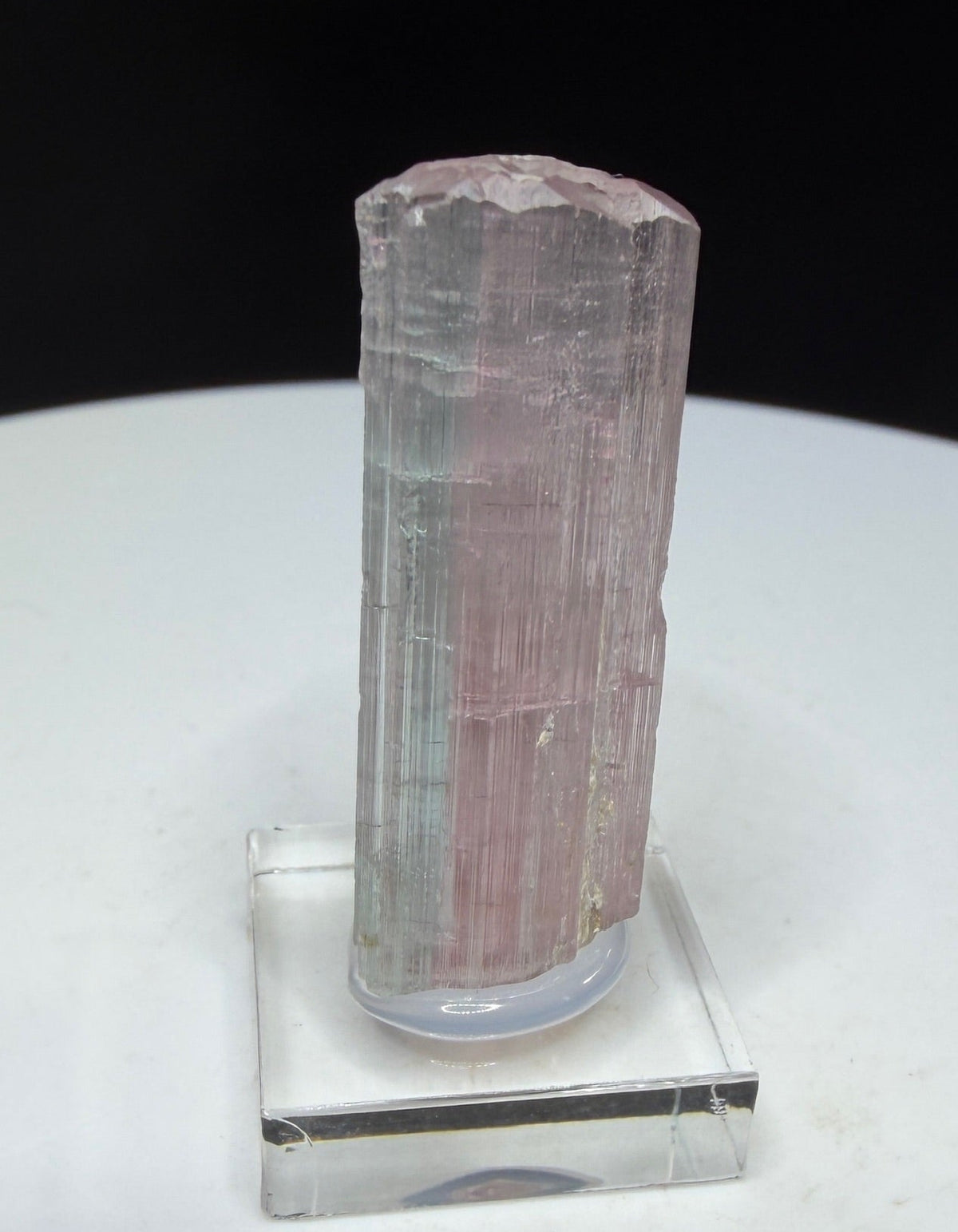 Pink and pale green elbaite tourmaline crystal from Newry, Maine, USA,