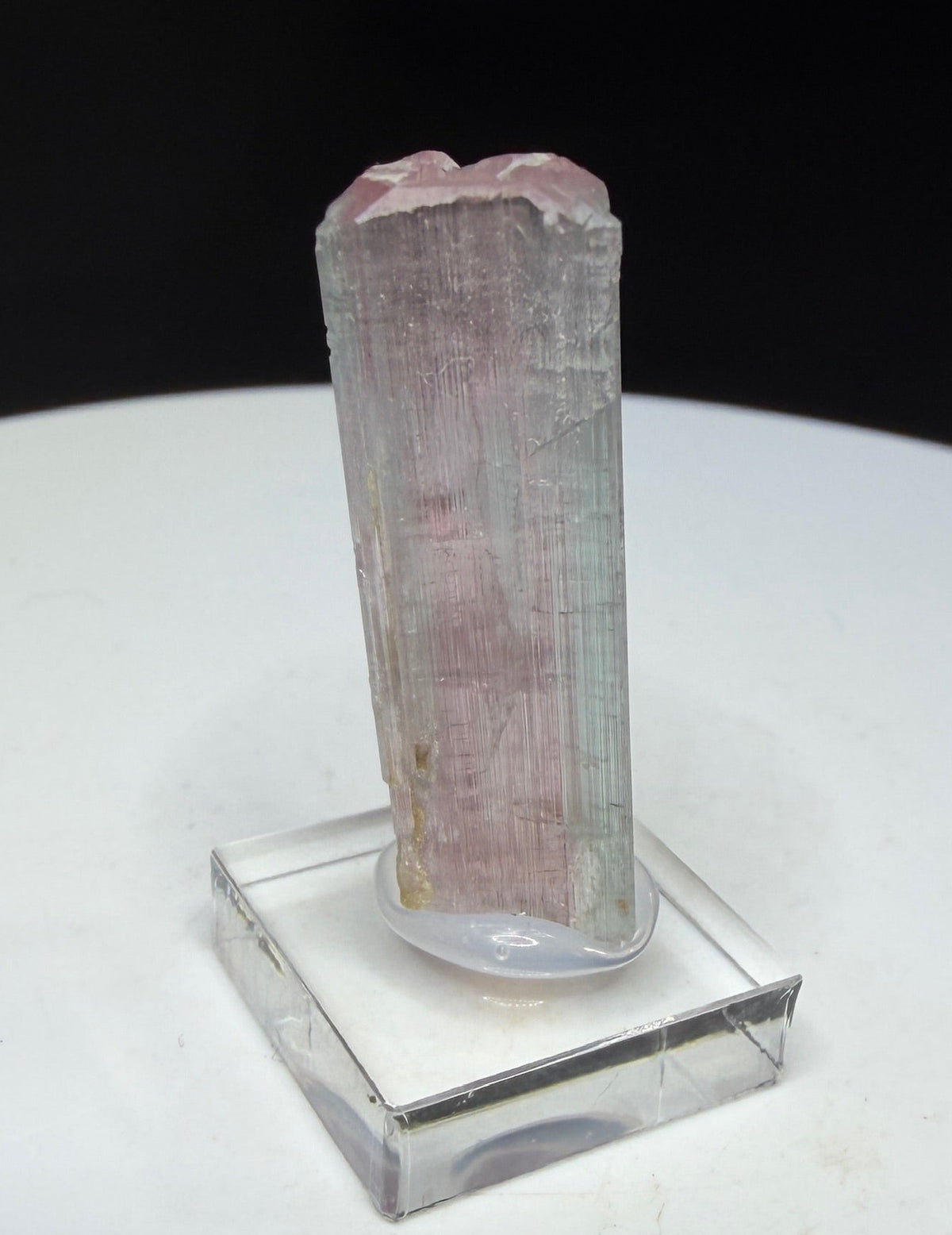 Pink and pale green elbaite tourmaline crystal from Newry, Maine, USA,