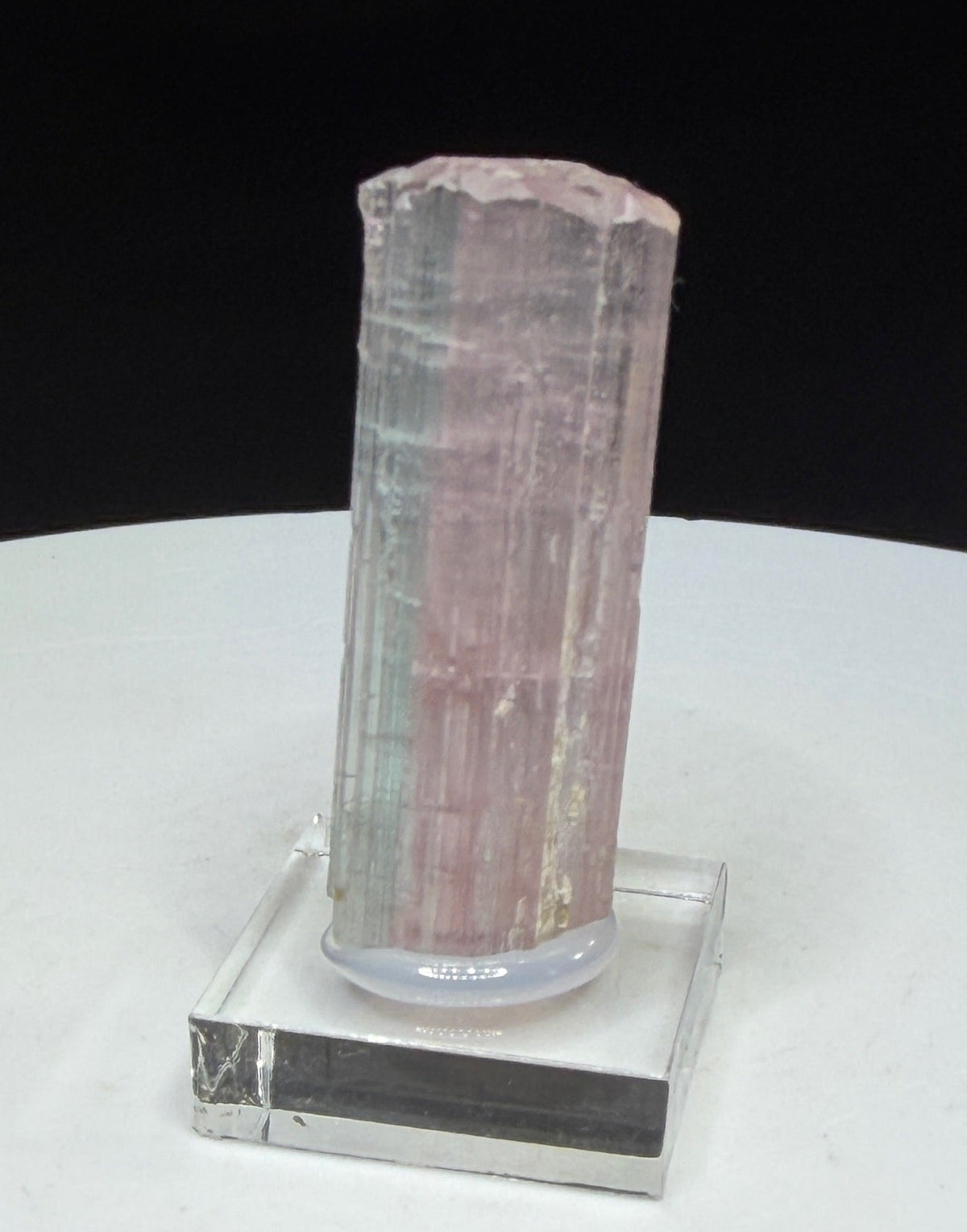 Pink and pale green elbaite tourmaline crystal from Newry, Maine, USA,