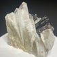 Dark bladed hübnerite crystals on clear quartz from Pasto Bueno, Pallasca Province, Ancash, Peru