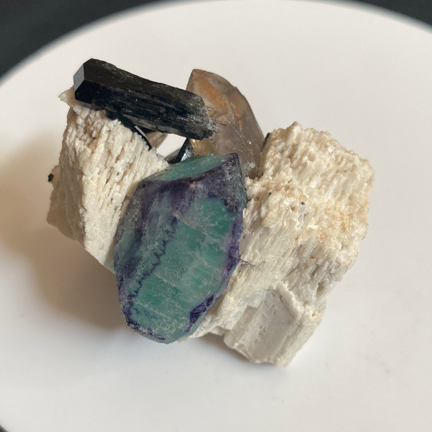 Fluorite (Spinel-Twin), Tourmaline, Quartz & Microcline, Erongo, Namibia