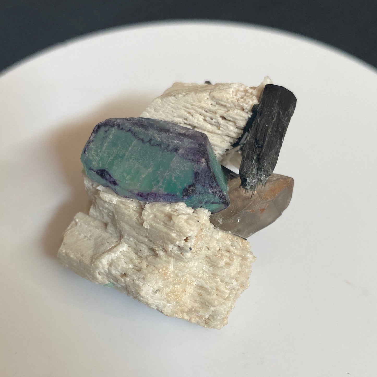 Fluorite (Spinel-Twin), Tourmaline, Quartz & Microcline, Erongo, Namibia