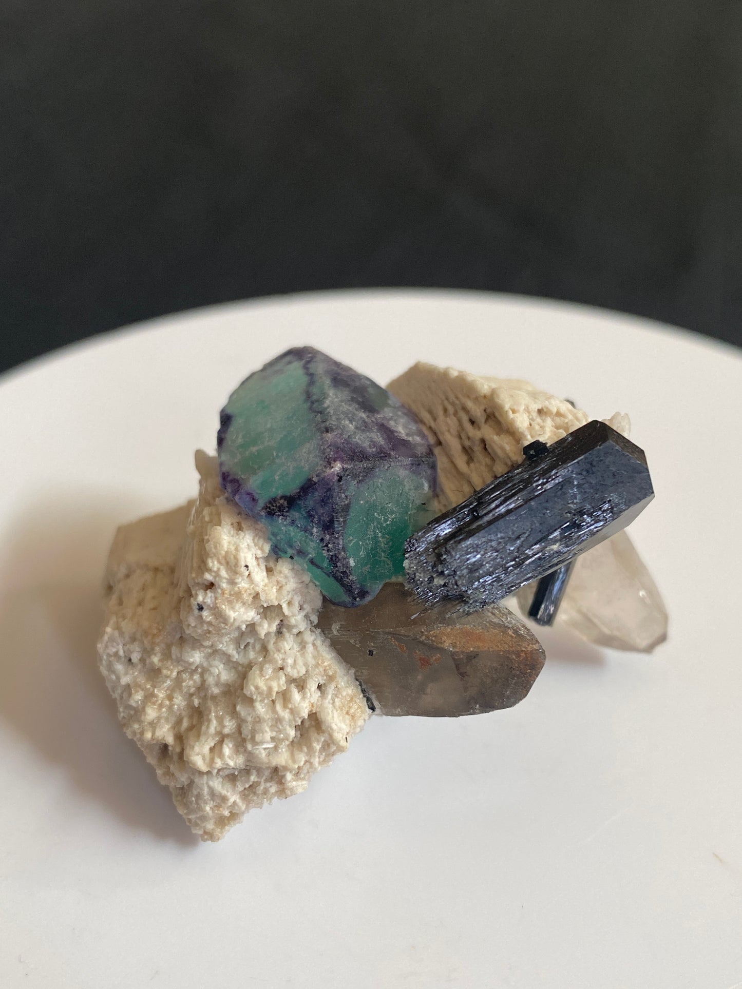 Fluorite (Spinel-Twin), Tourmaline, Quartz & Microcline, Erongo, Namibia