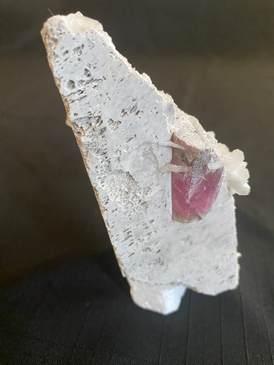 Tourmaline with Stilbite on Microcline, Himilaya Mine, Mesa Grande, California