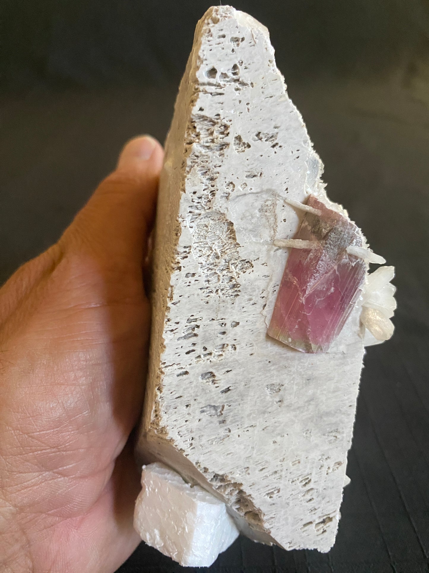 Tourmaline with Stilbite on Microcline, Himilaya Mine, Mesa Grande, California