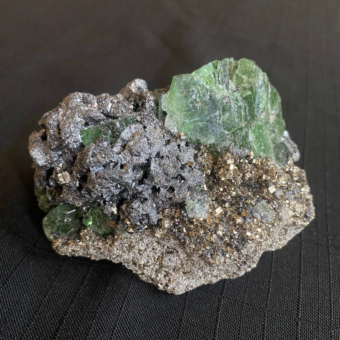 Geocronite-Jordanite and Fluorite, Milpo Mine, Cerro de Pasco, Pasco, Peru