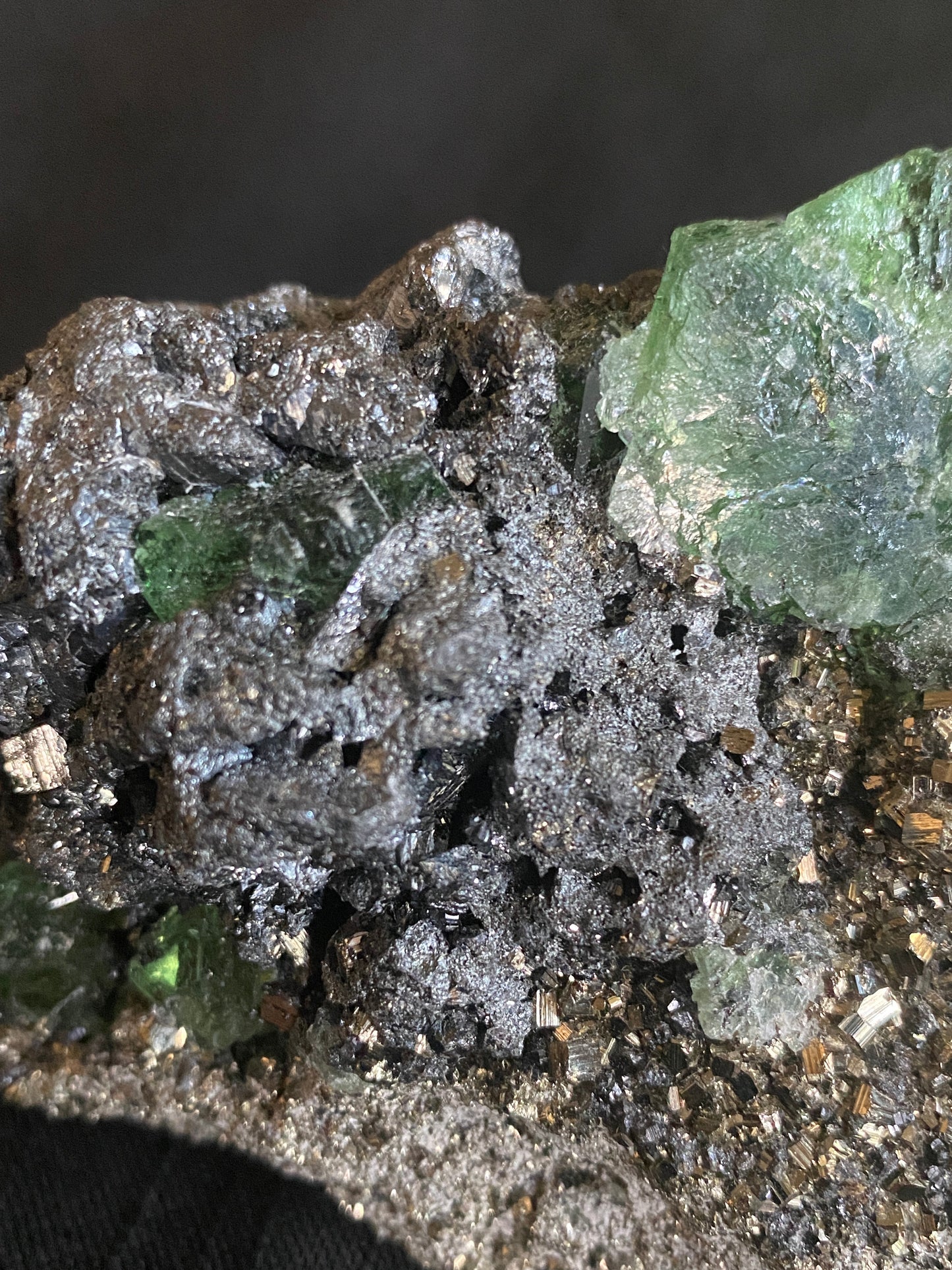 Geocronite-Jordanite and Fluorite, Milpo Mine, Cerro de Pasco, Pasco, Peru