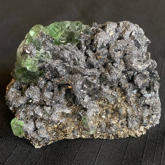 Geocronite-Jordanite and Fluorite, Milpo Mine, Cerro de Pasco, Pasco, Peru