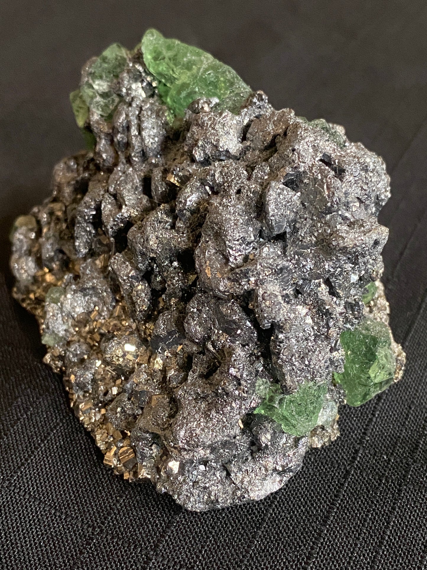 Geocronite-Jordanite and Fluorite, Milpo Mine, Cerro de Pasco, Pasco, Peru