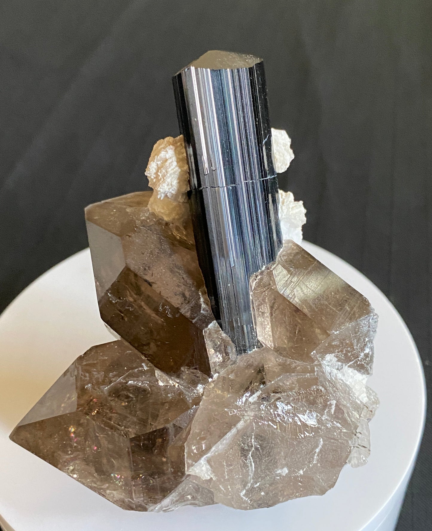 Tourmaline on Smoky Quartz, Shigar Valley, Pakistan