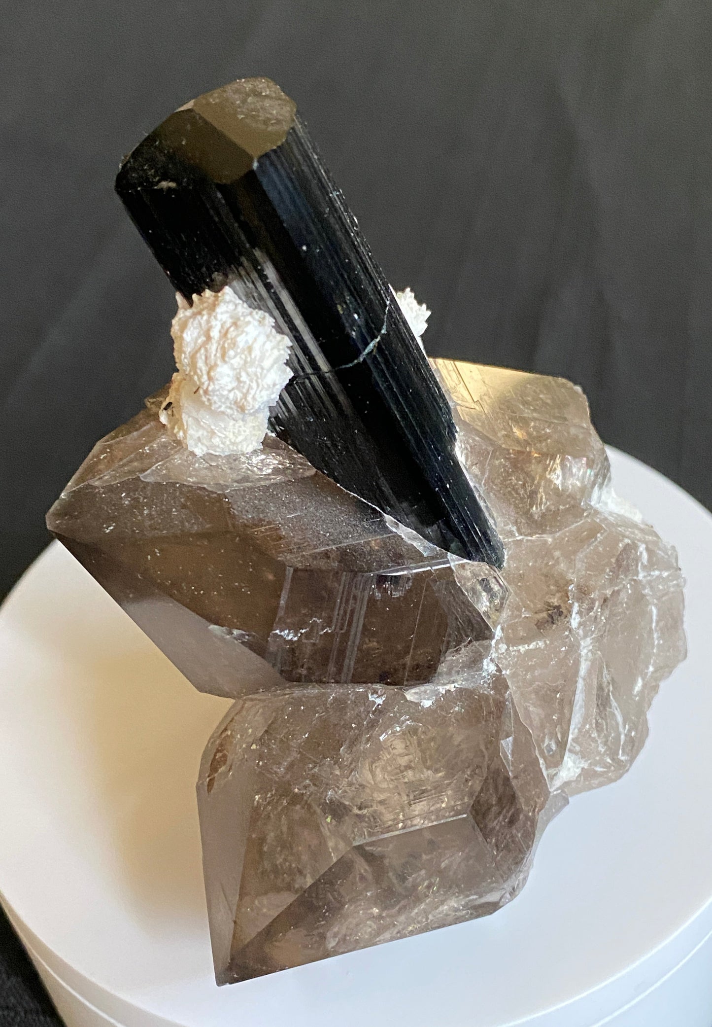 Tourmaline on Smoky Quartz, Shigar Valley, Pakistan