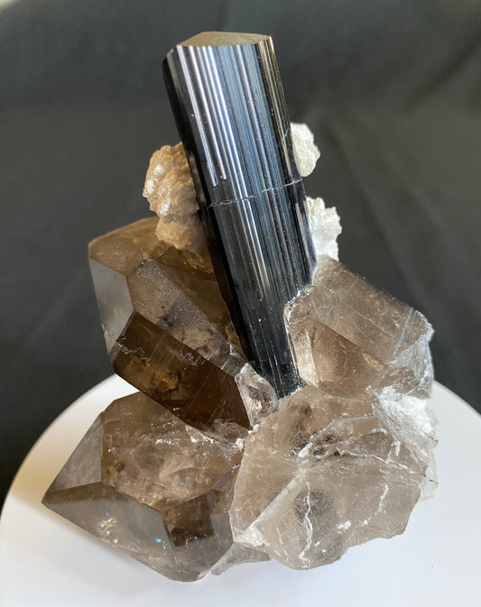 Tourmaline on Smoky Quartz, Shigar Valley, Pakistan