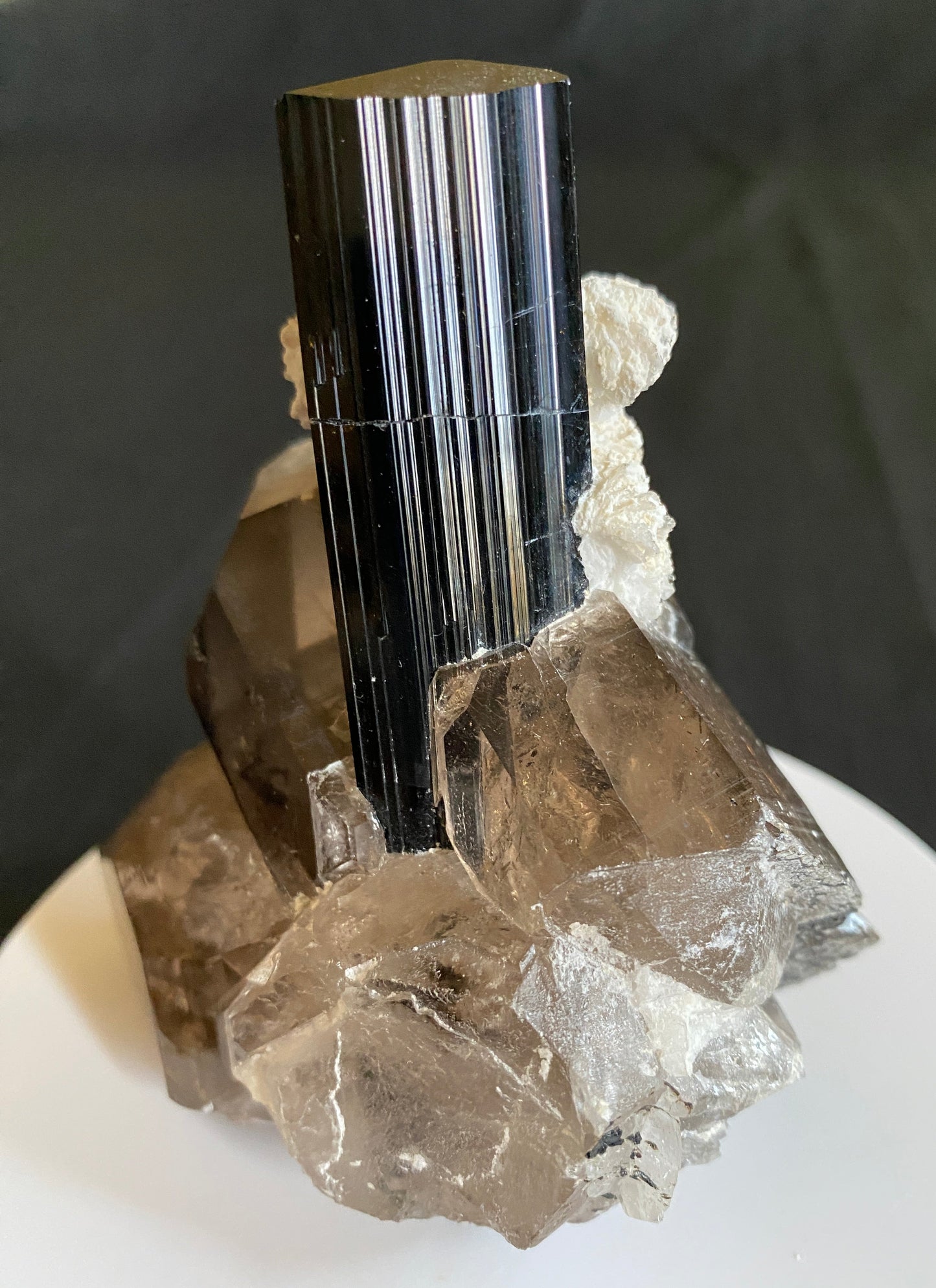 Tourmaline on Smoky Quartz, Shigar Valley, Pakistan