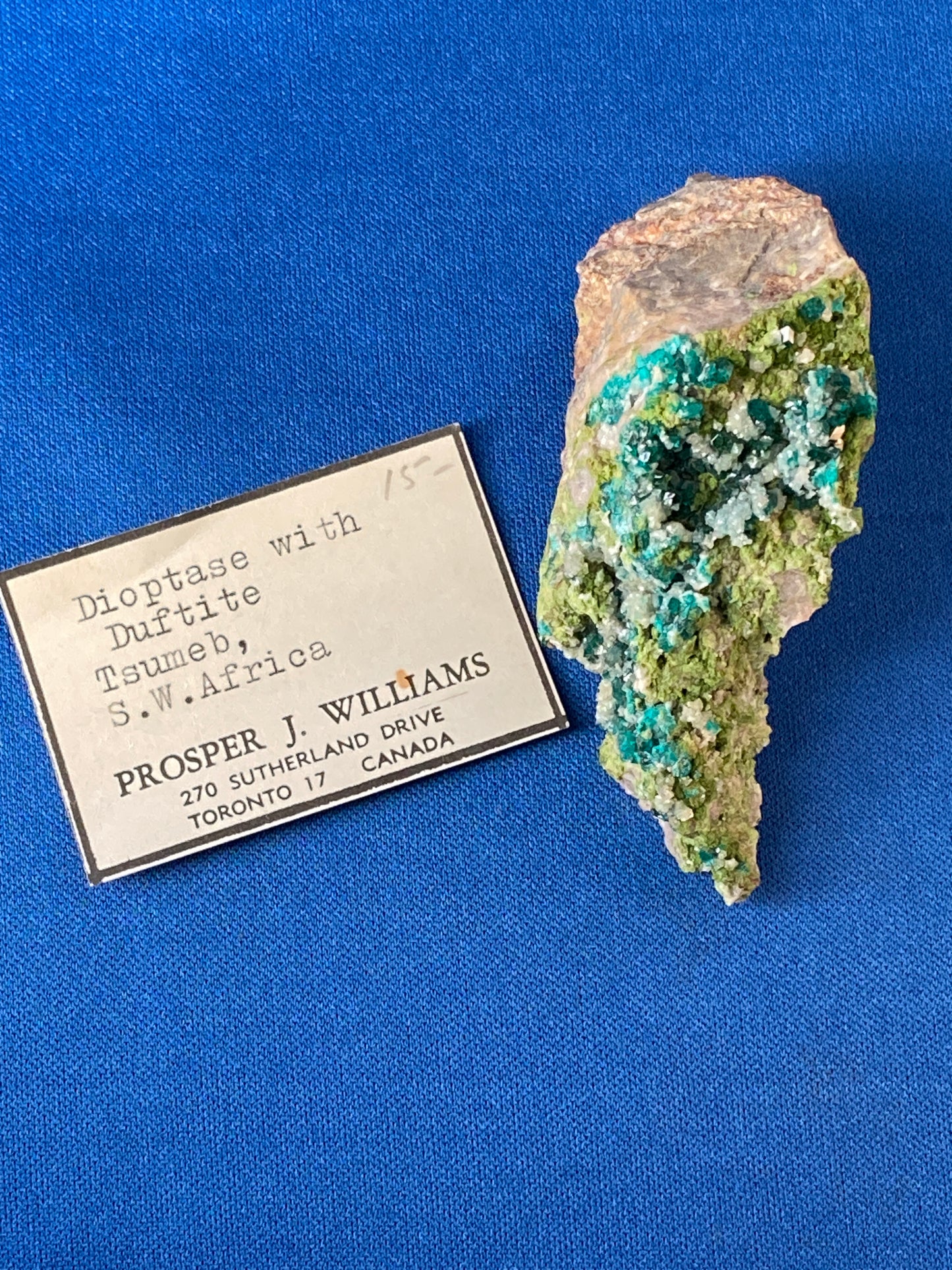 Dioptase, Duftite & Calcite, Tsumeb, Namibia (Ex Prosper J. Williams)