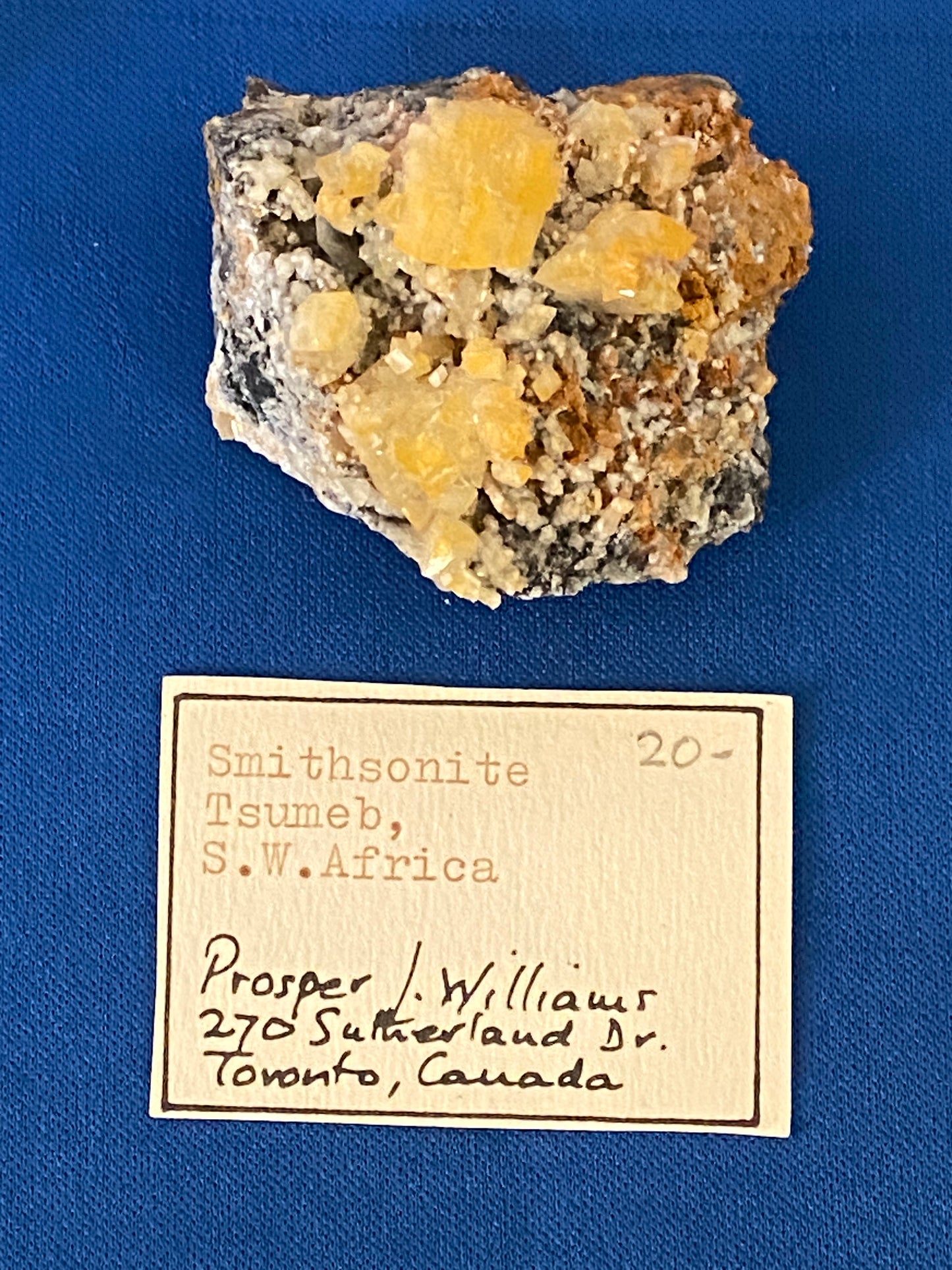 Smithsonite, Tsumeb, Namibia (Ex Prosper J. Williams)