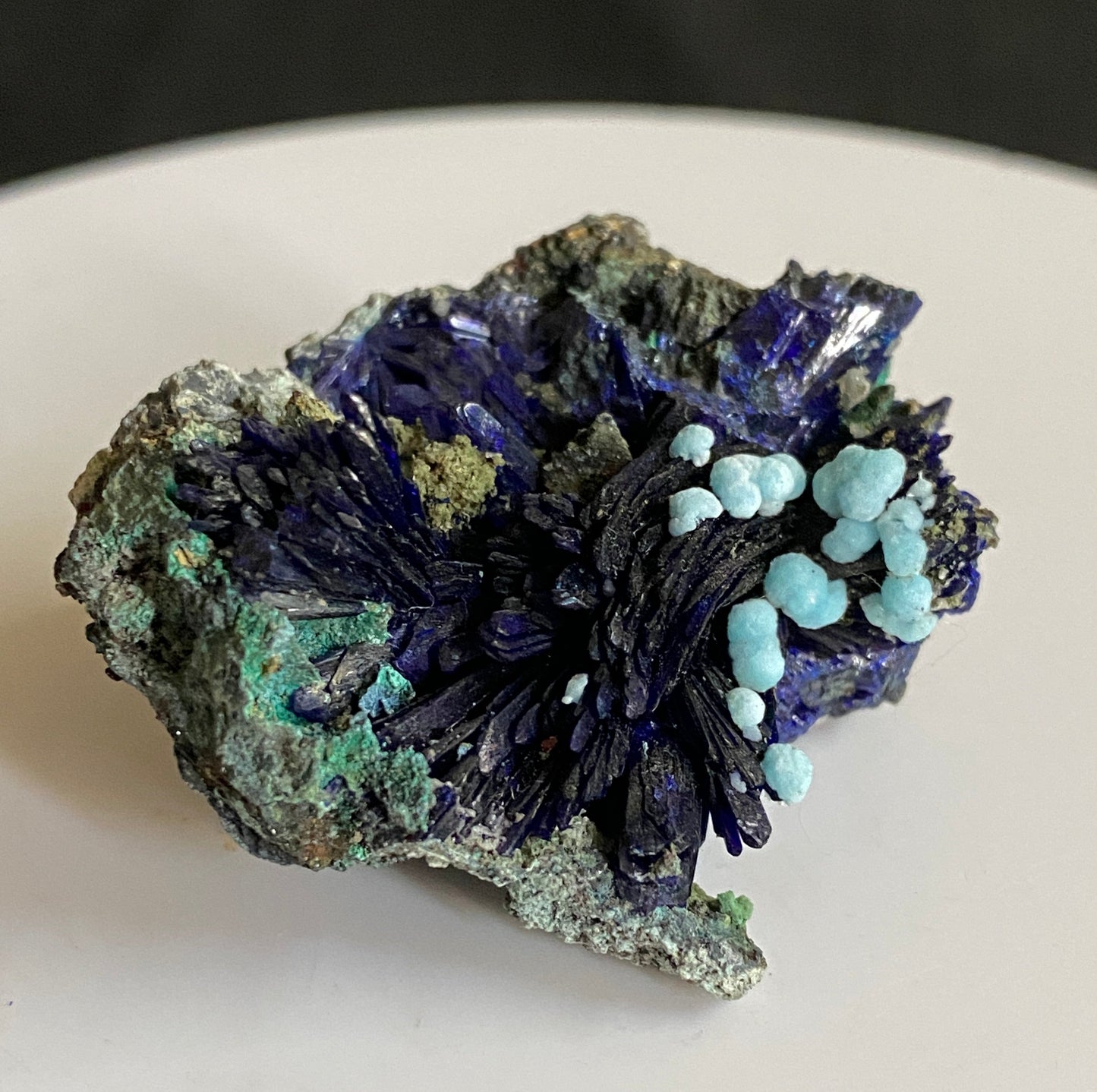 Dundasite on Azurite, Tsumeb, Namibia