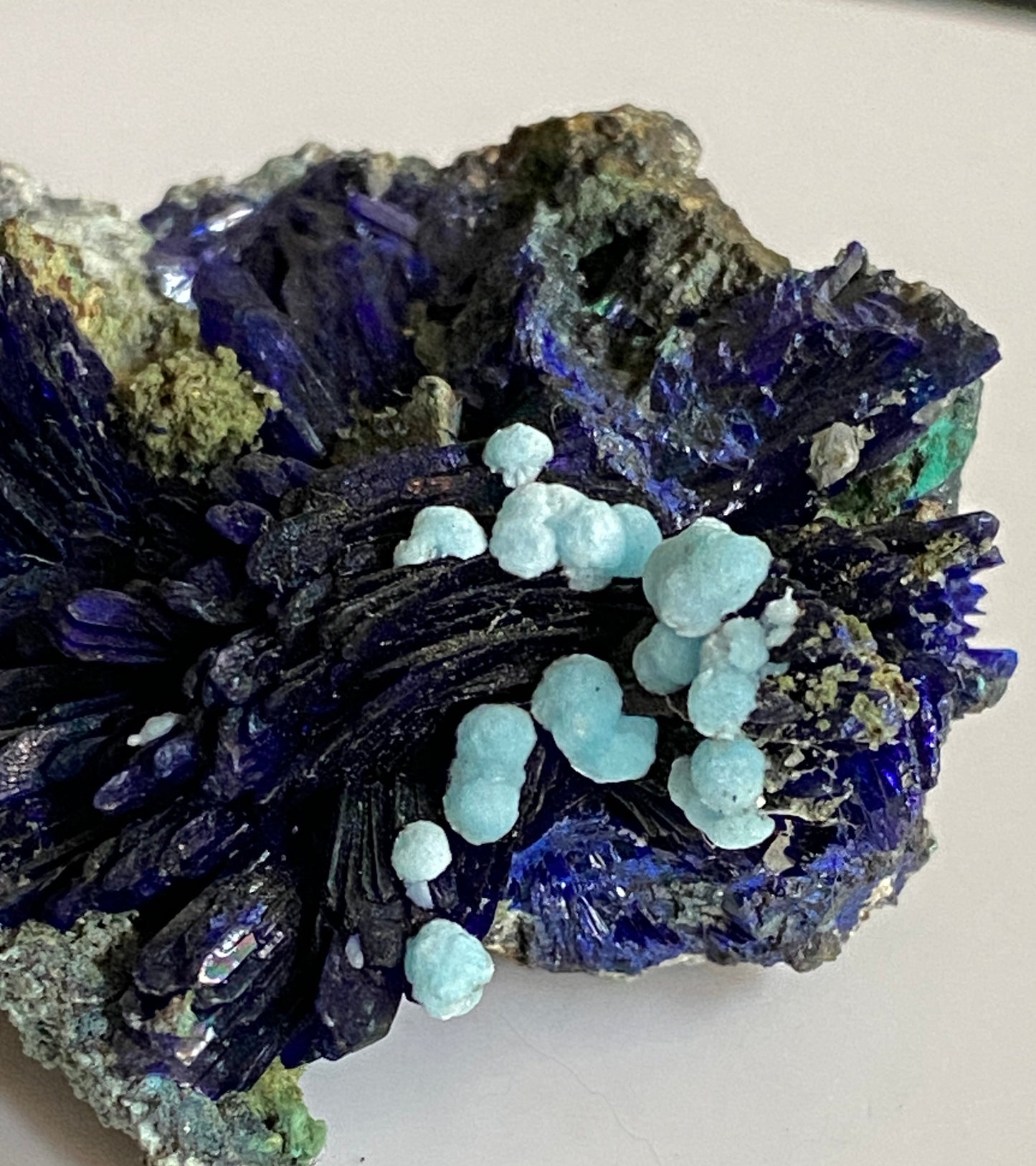 Dundasite on Azurite, Tsumeb, Namibia