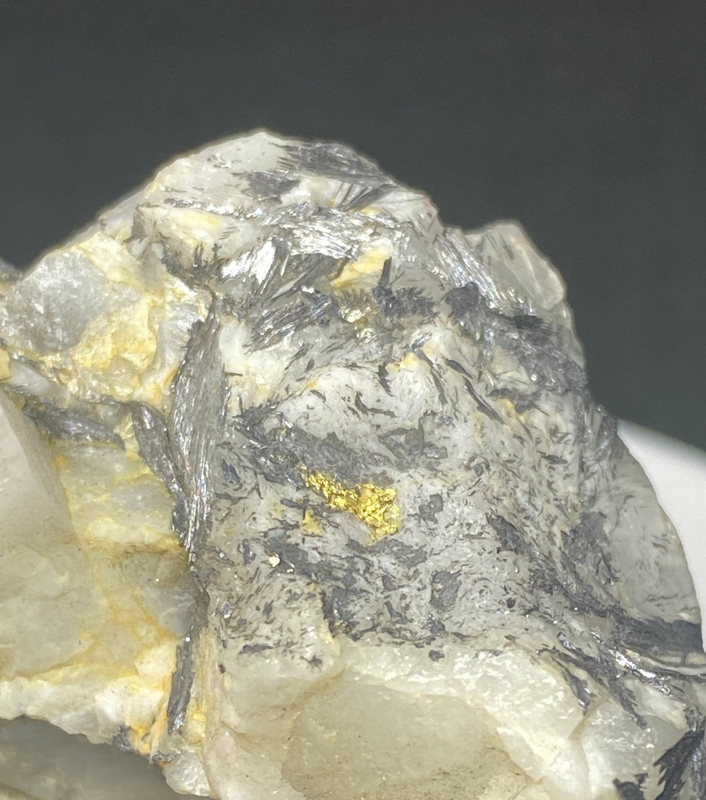 Gold & Cosalite in Quartz, Caribou Quartz Mine, Wells, British Columbia, Canada