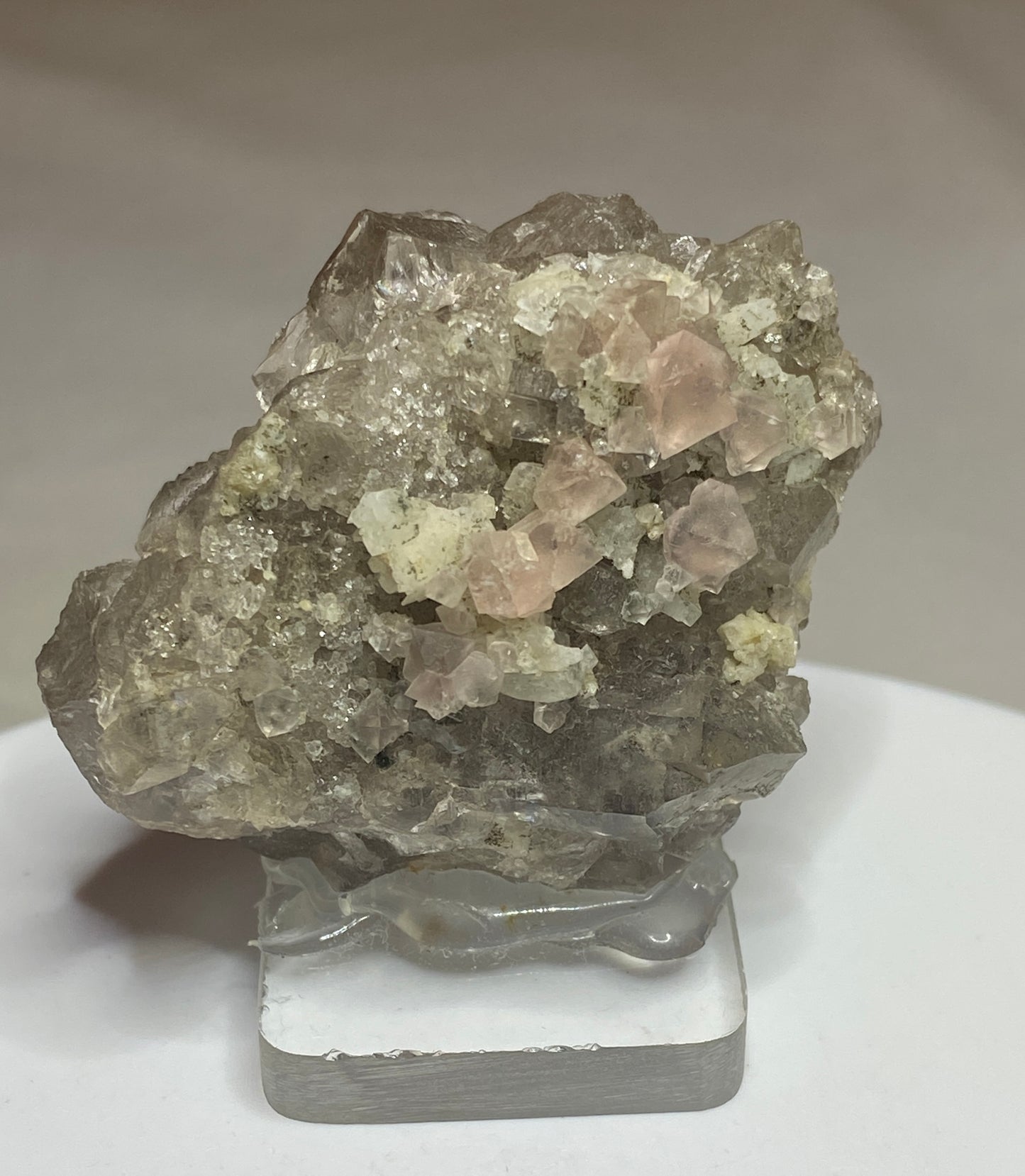 Fluorite on Smoky Quartz, Argentier Glacier, Mont Blanc, France