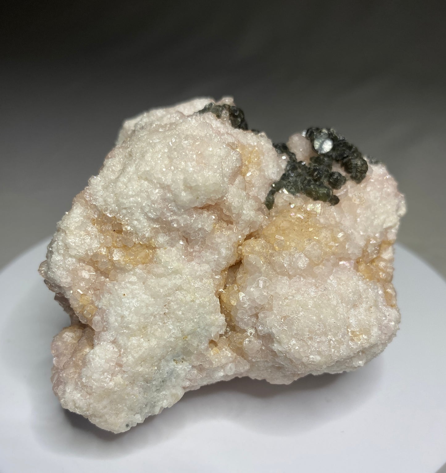 Clinoclore on Grossular Garnet, Jeffrey Mine, Val des Sources, Quebec, Canada