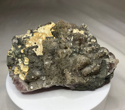 Fluorite with Pyrite and Aragonite, Sauberg Mine, Ehrenfriedersdorf, Germany