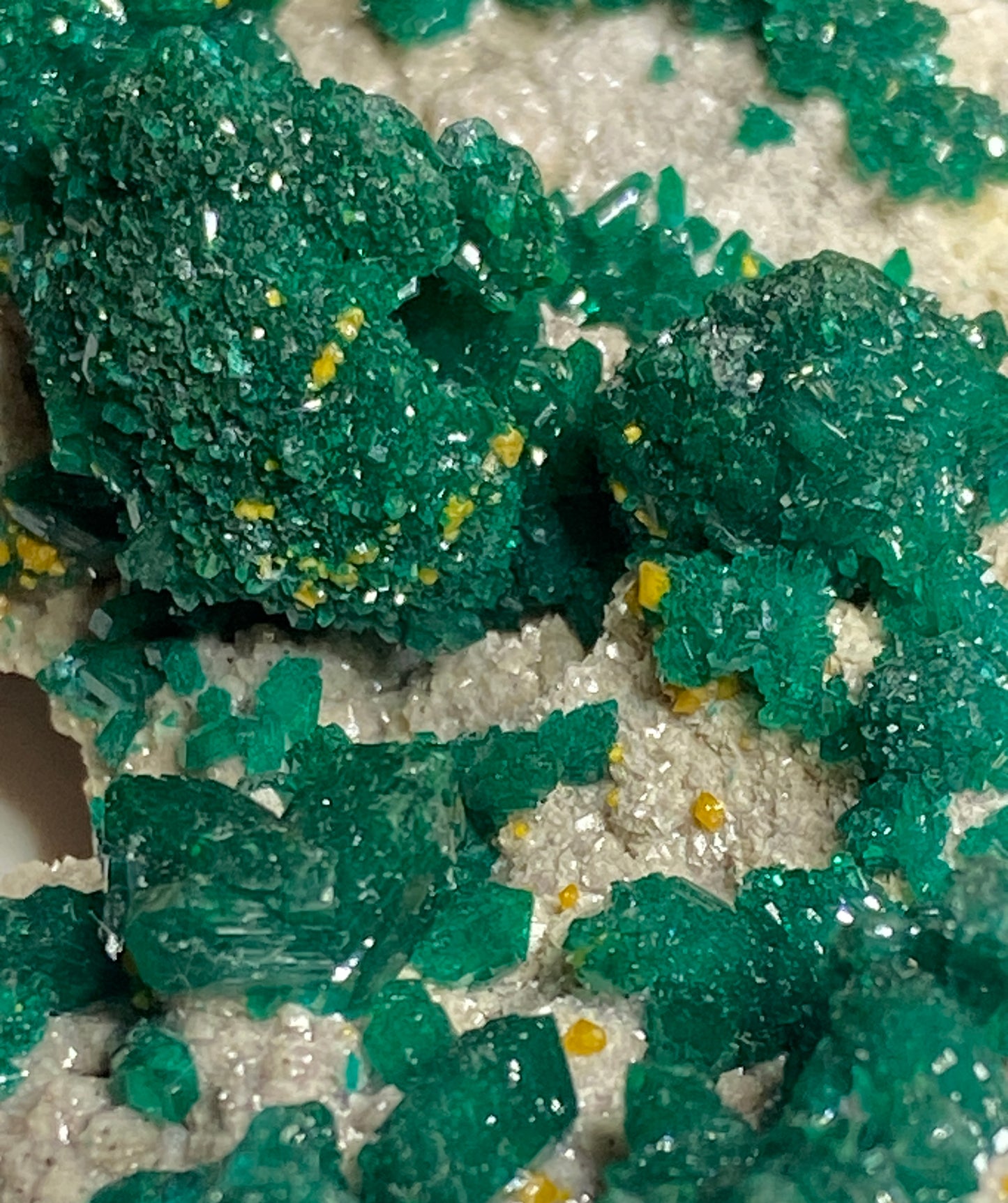 Dioptase with Mimetite, N'tola Mine, Mindouli District, Republic of the Congo (Brazzaville)