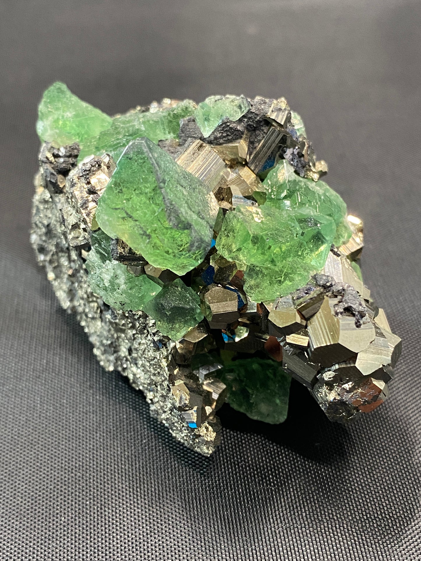 Geocronite-Jordanite, Fluorite & Pyrite, Milpo Mine, Cerro de Pasco, Pasco, Peru