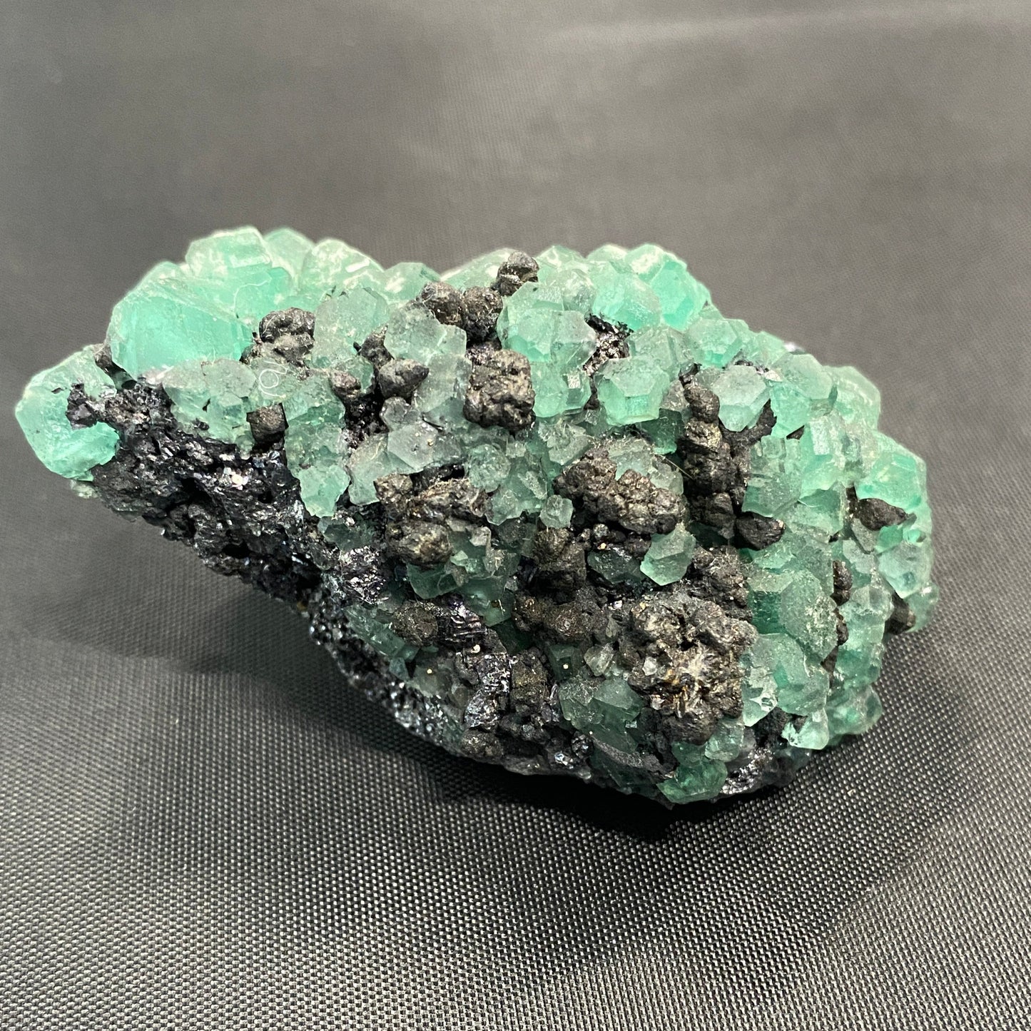 Geocronite-Jordanite and Fluorite, Milpo Mine, Cerro de Pasco, Pasco, Peru