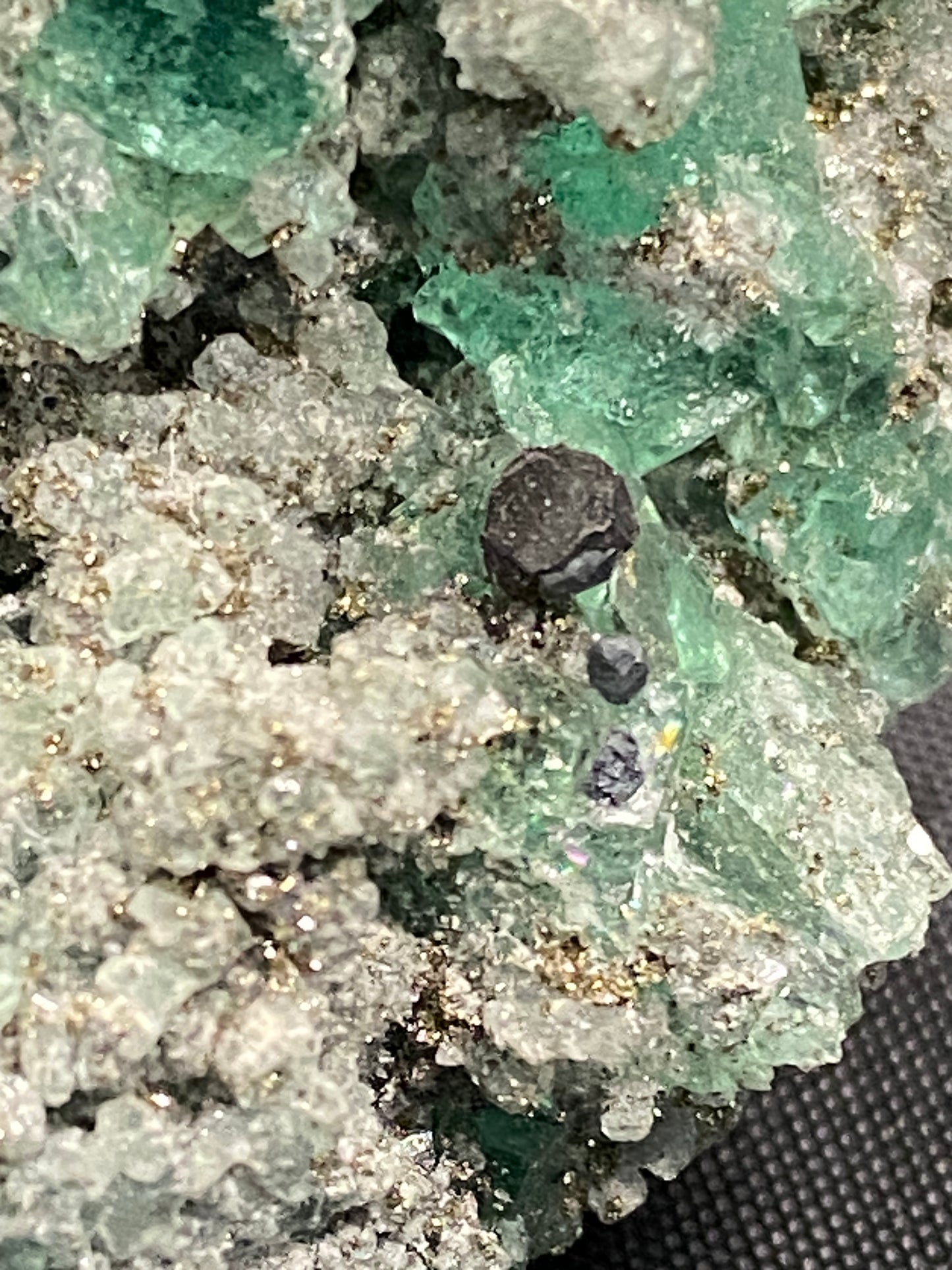 Fluorite, Pyrite & Geocronite-Jordanite, Milpo Mine, Cerro de Pasco, Pasco, Peru