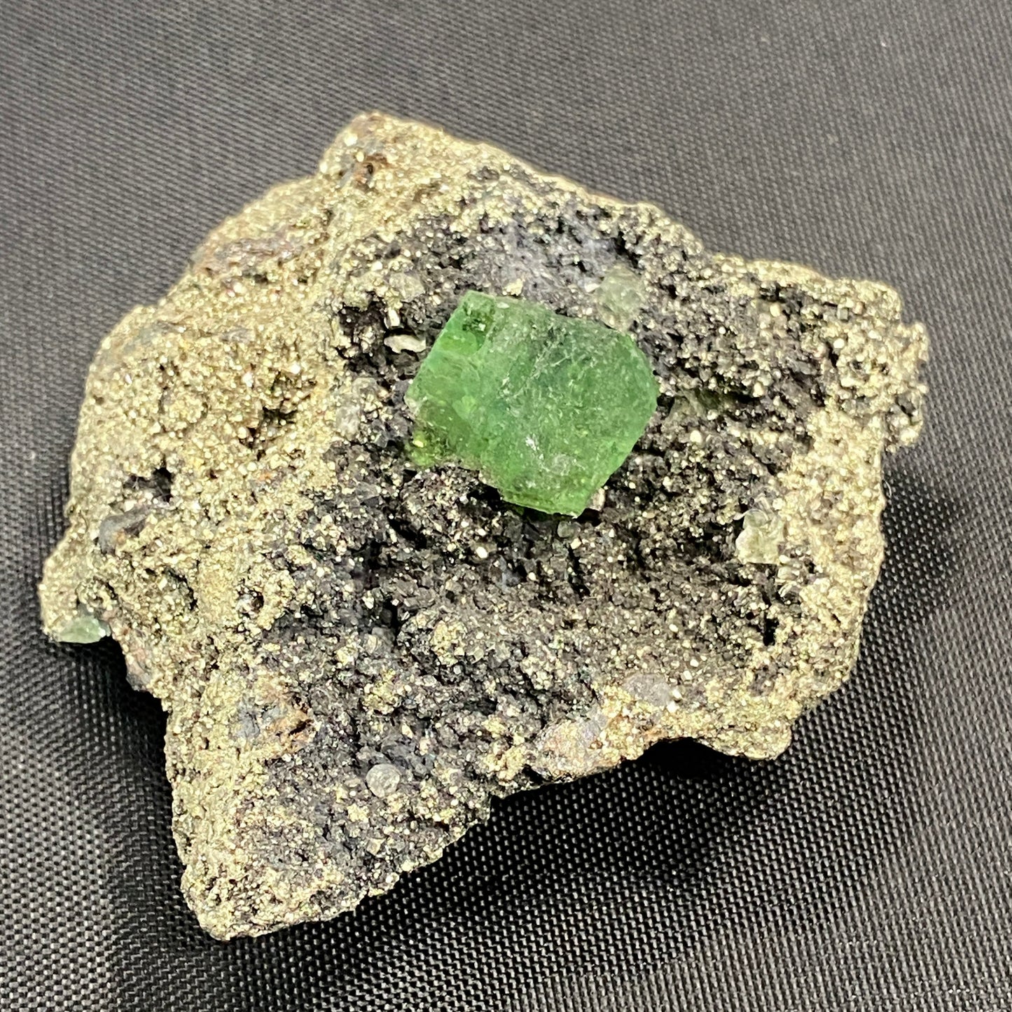 Fluorite on Pyrite, Milpo Mine, Cerro de Pasco, Pasco, Peru