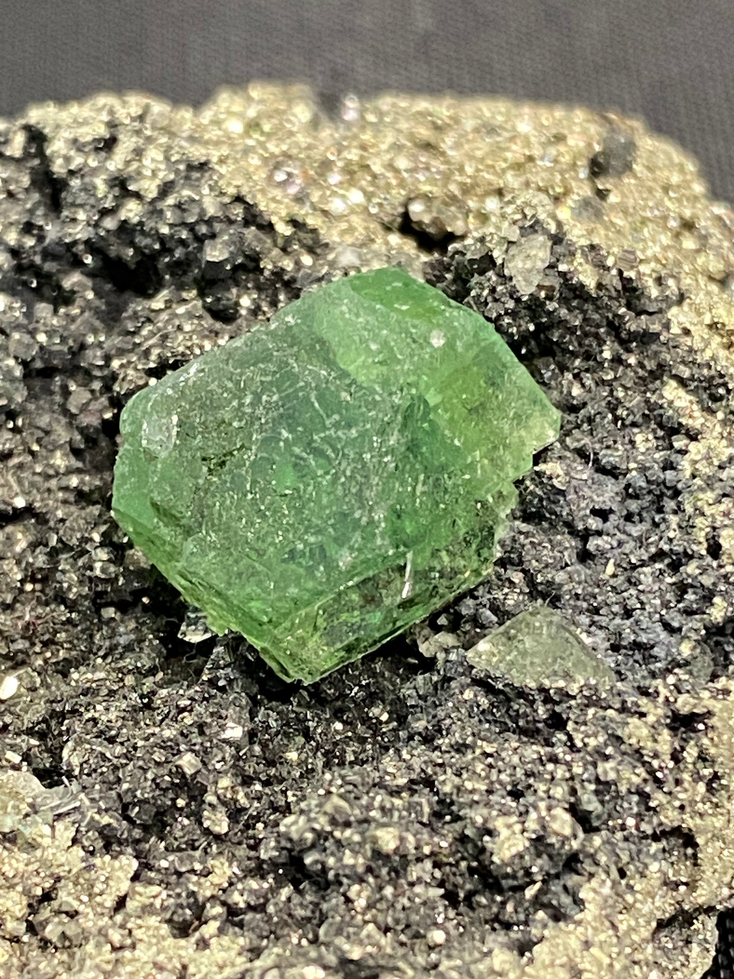 Fluorite on Pyrite, Milpo Mine, Cerro de Pasco, Pasco, Peru