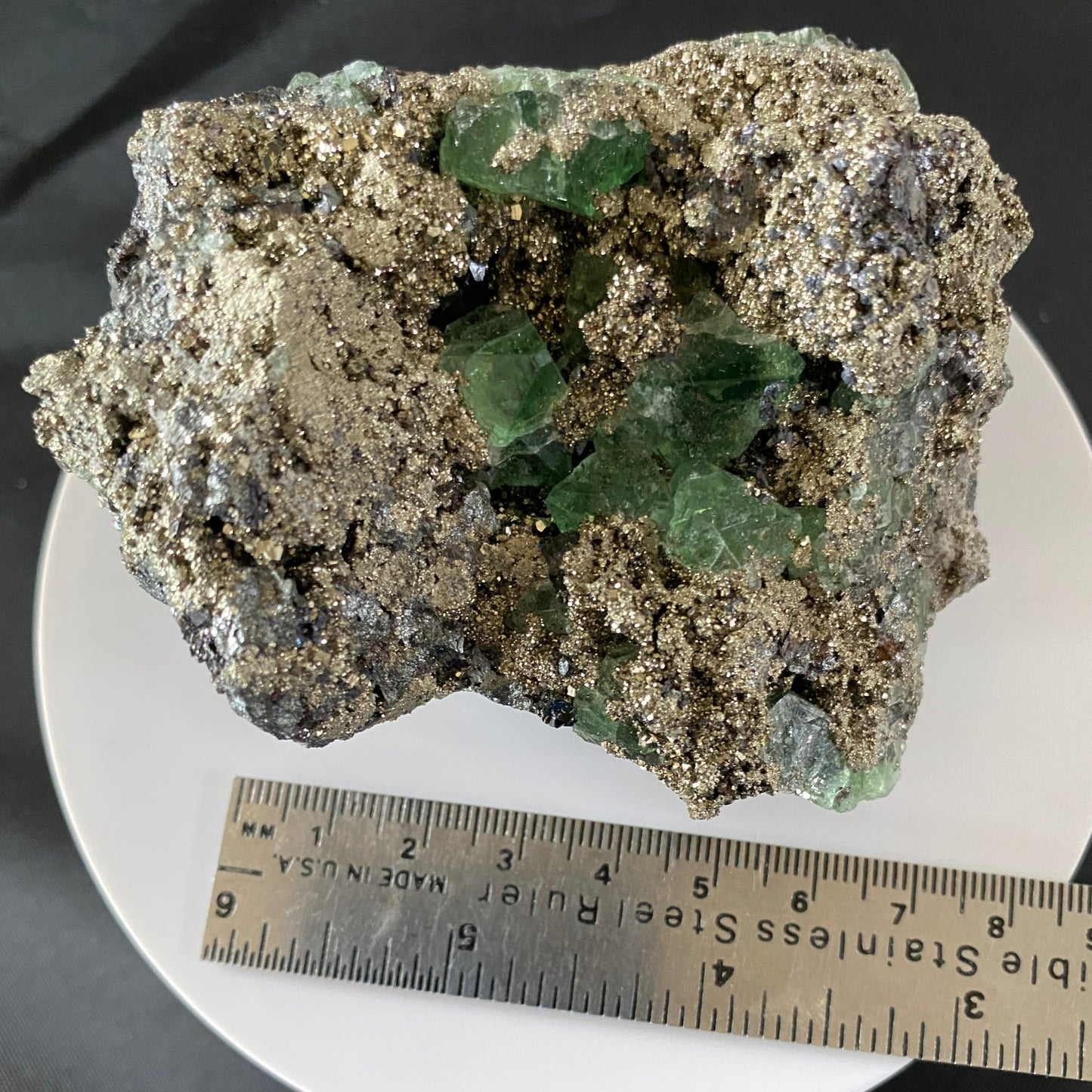 Fluorite on Pyrite, Galena, Sphalerite and Geocronite-Jordanite, Milpo Mine, Cerro de Pasco, Pasco, Peru