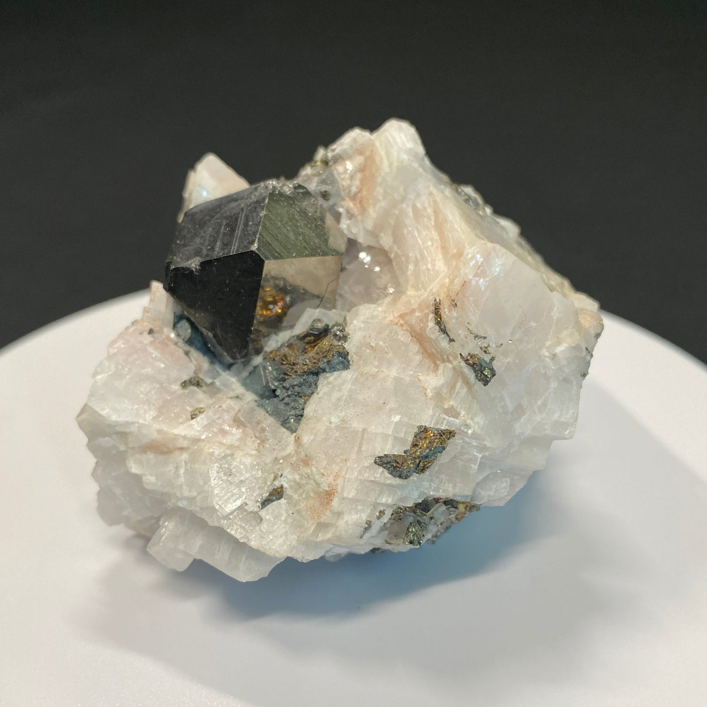 Carrollite in Calcite, Kamoya Mine, Katanga, Democratic Republic of Congo